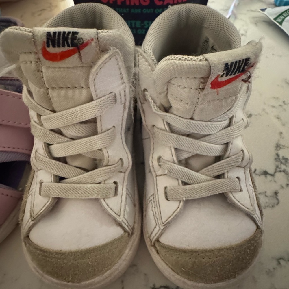 Nike Kids White and Tan High-Top Sneakers
